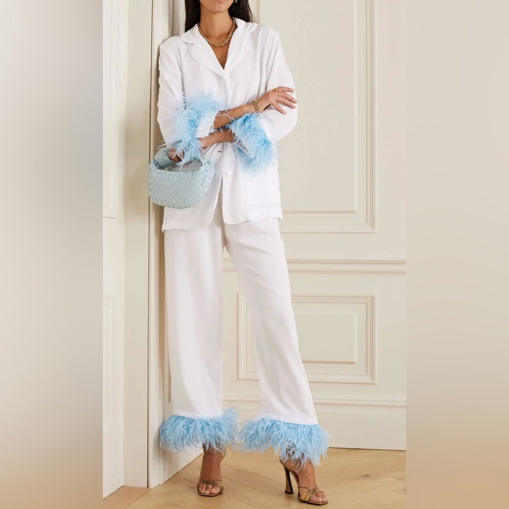 SLEEPER Feather-Trimmed Twill Pajama Set